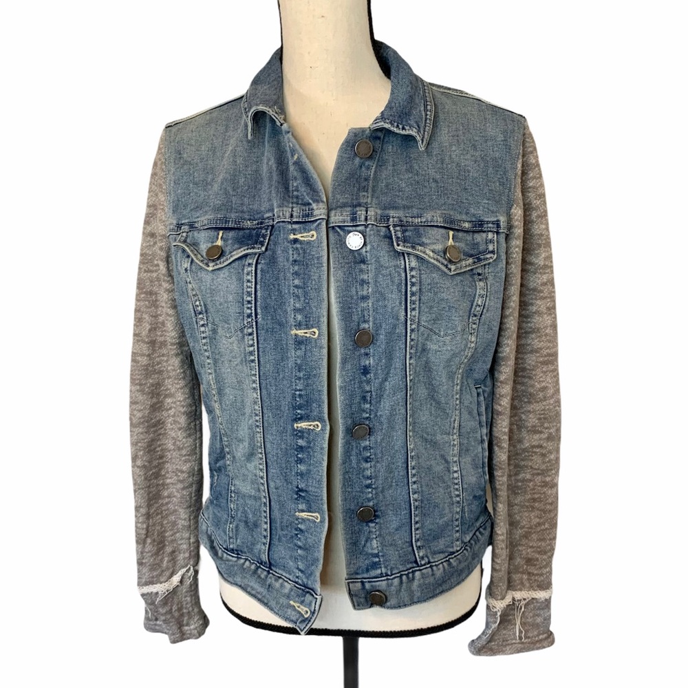 Two by Vince Camuto Denim Jacket Knit Sleeves Sm